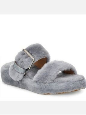 UGG Fuzz Yeah Slippers Geyser Gray Slip On House Shoes